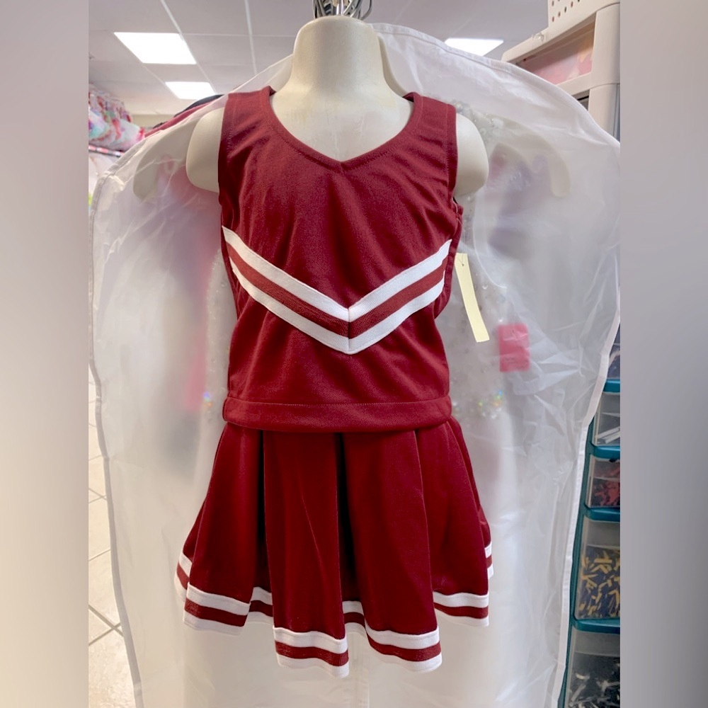 Size 2T Burgundy & White 2pc Blank (No Logo) Cheerleading Uniform Set NWT